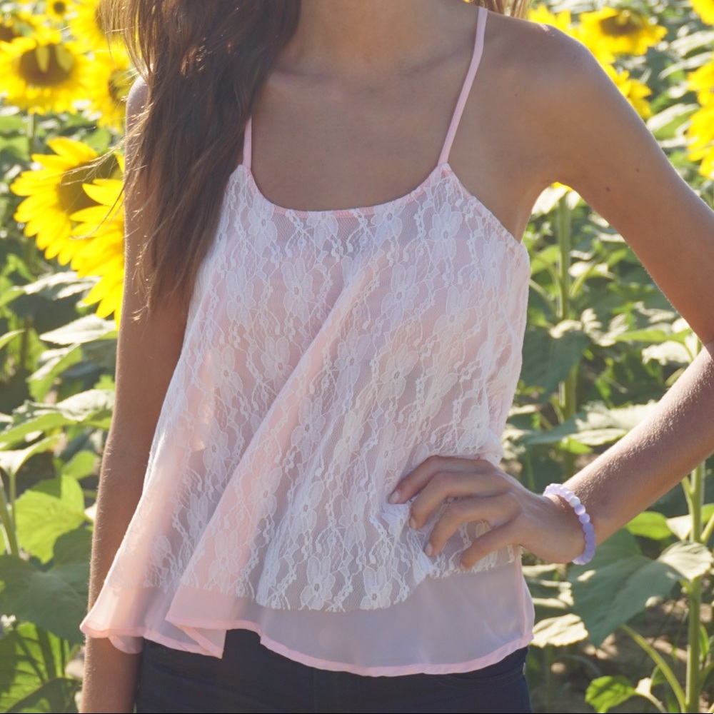 Cute Pink Tank with white lace
